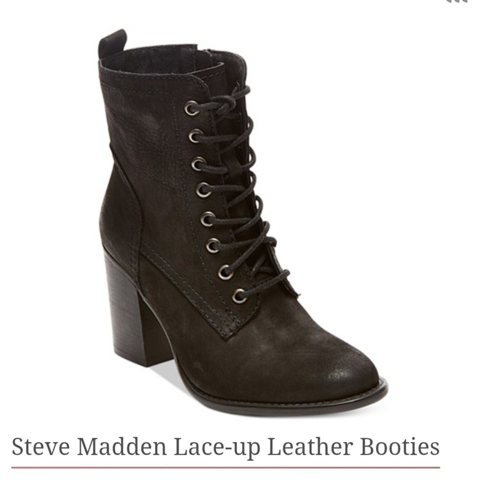Steve Madden Black Lace-Up Leather Grunge Ankle Booties